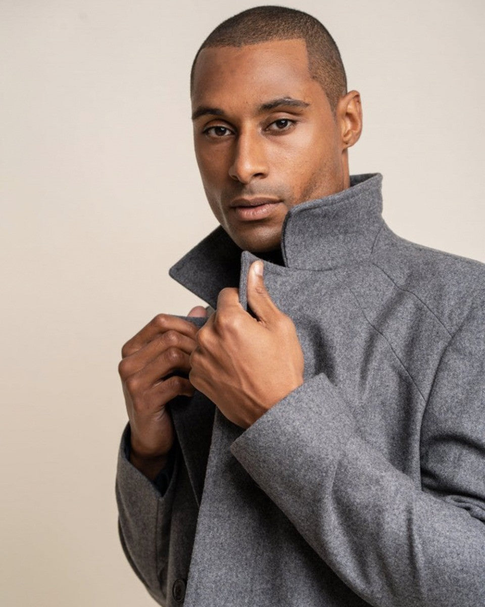 Manteau Mi-Long en Laine Mélangée pour Homme - NELSON - Gris Éteint