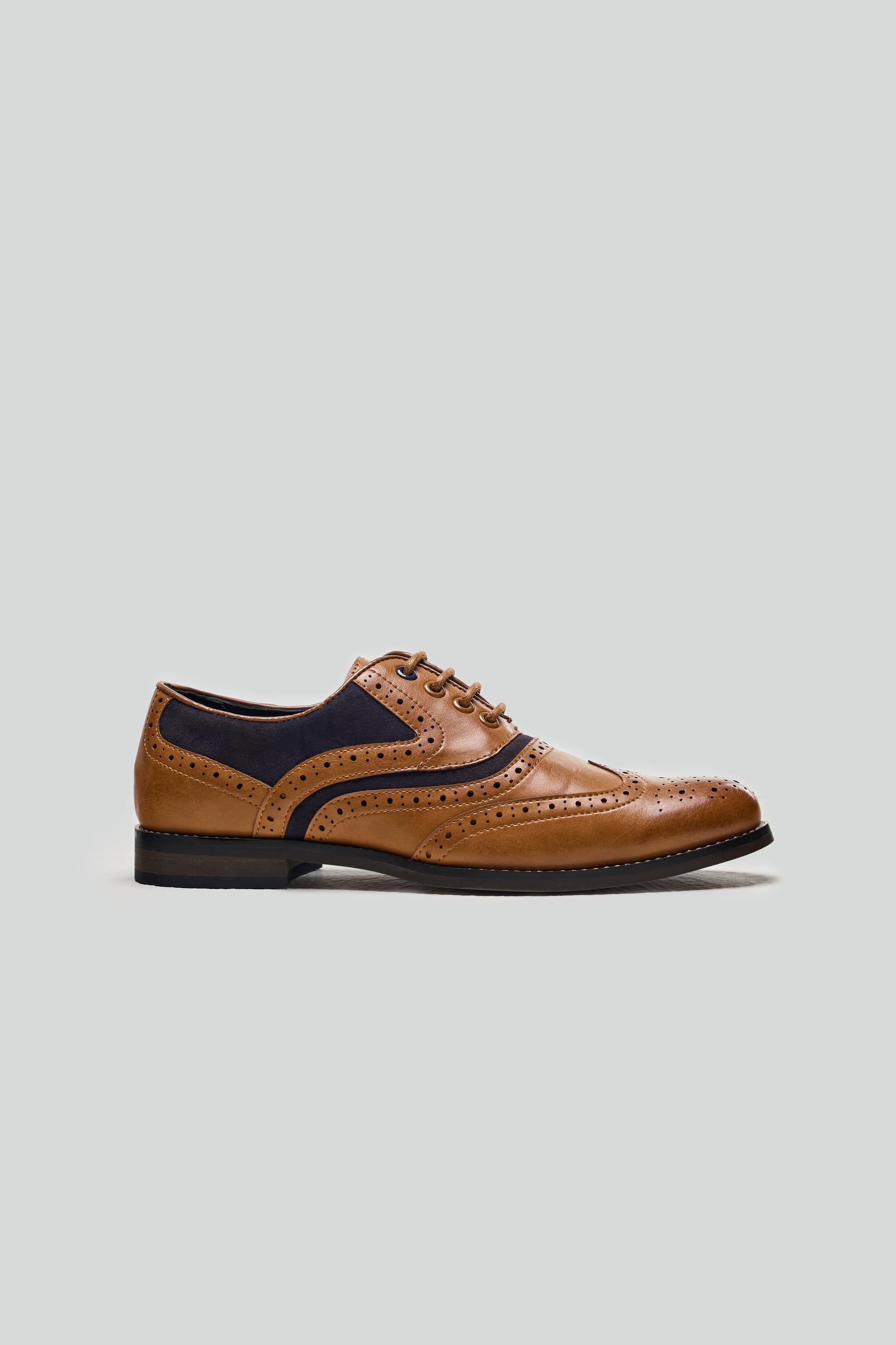 Chaussures Oxford brogue à lacets pour garçons - RUSSEL - Marron Tan - Bleu Marine