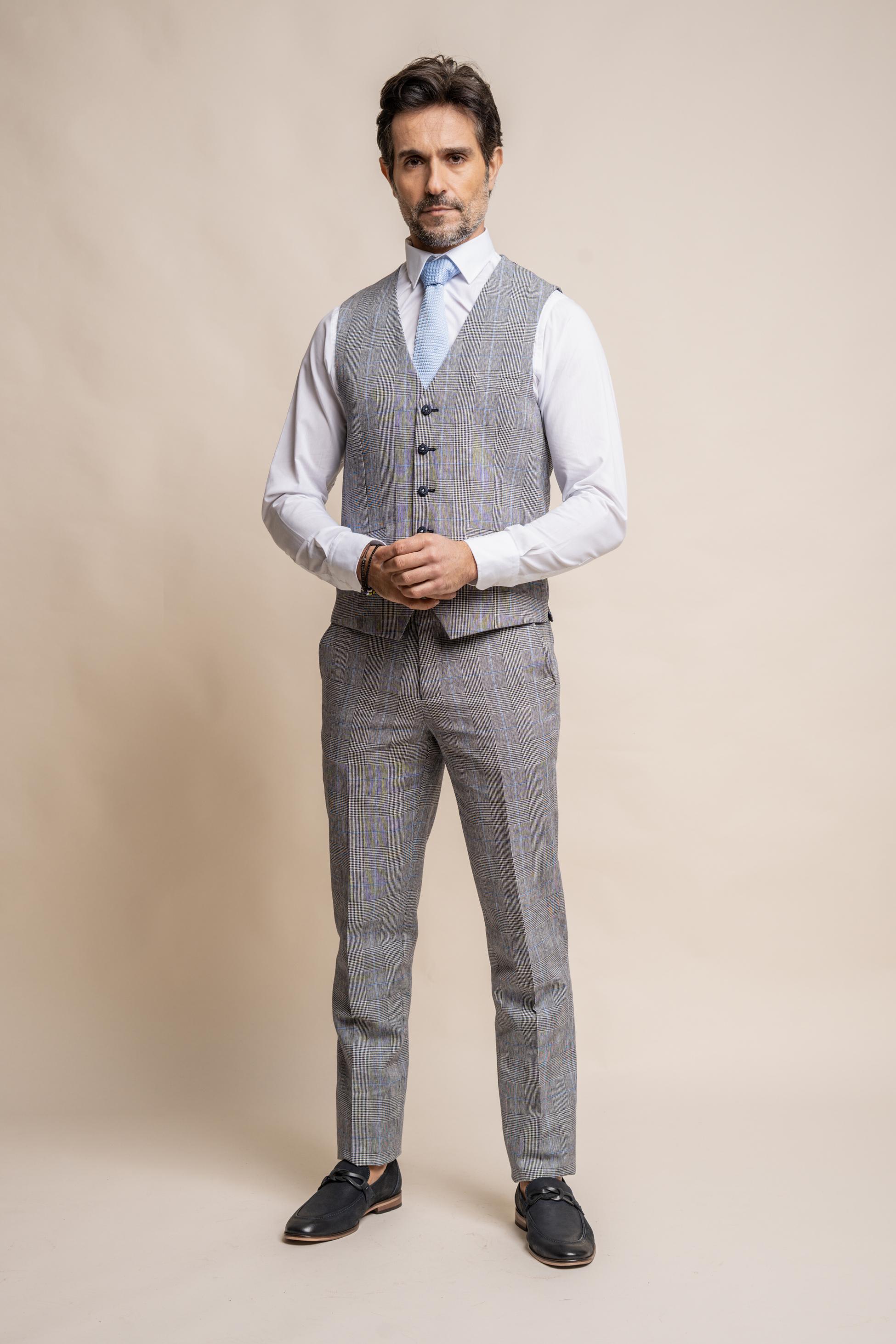 Herren Karo Slim Fit Graue Weste - ARRIGA - Grau