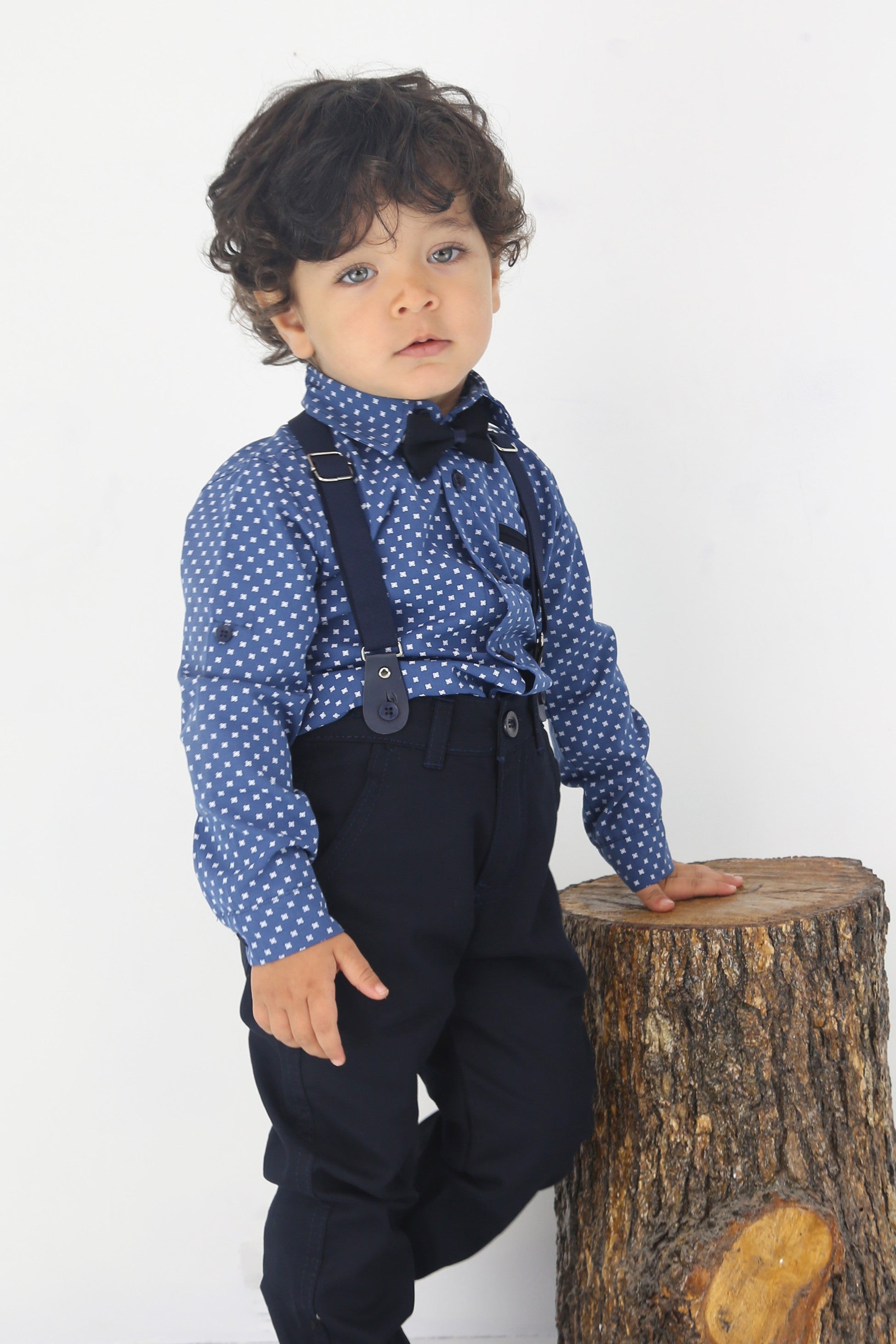 Ensemble de gentleman pour bébés et garçons - Ensemble de costume avec bretelles et pantalon 4 pièces - KELEBEK - Saxe - Marine