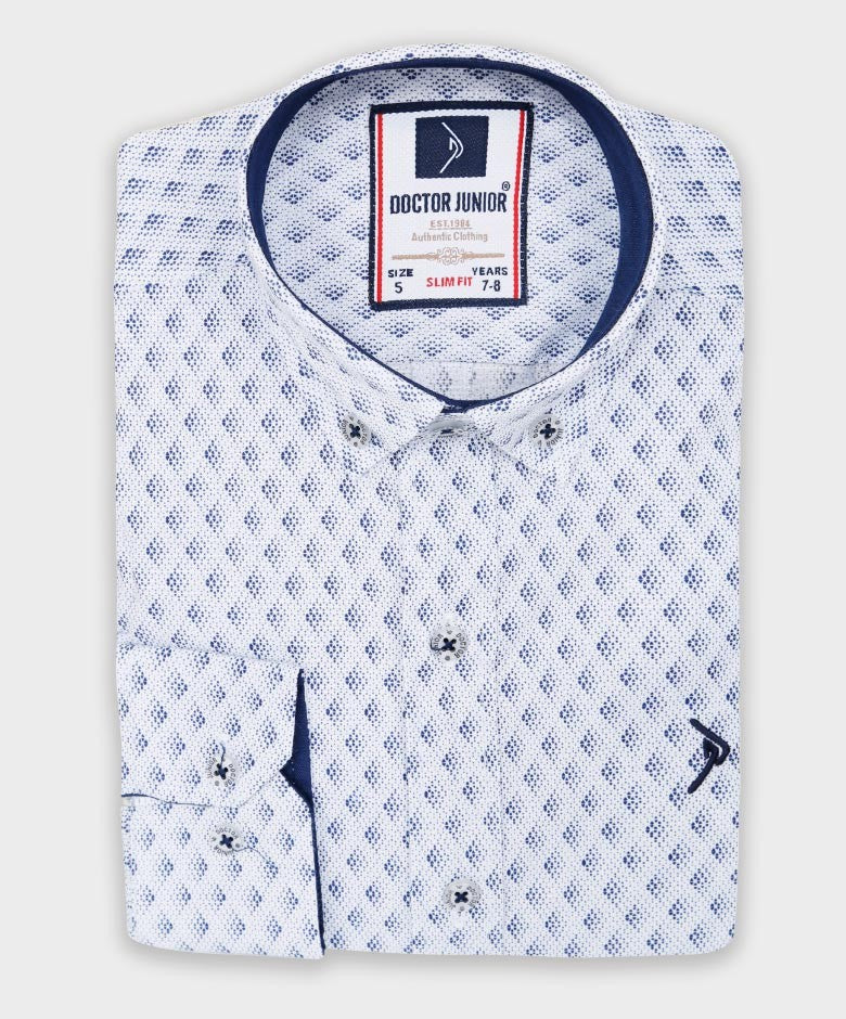 Boys Slim Fit Patterned Fashion Shirt - White - Blue