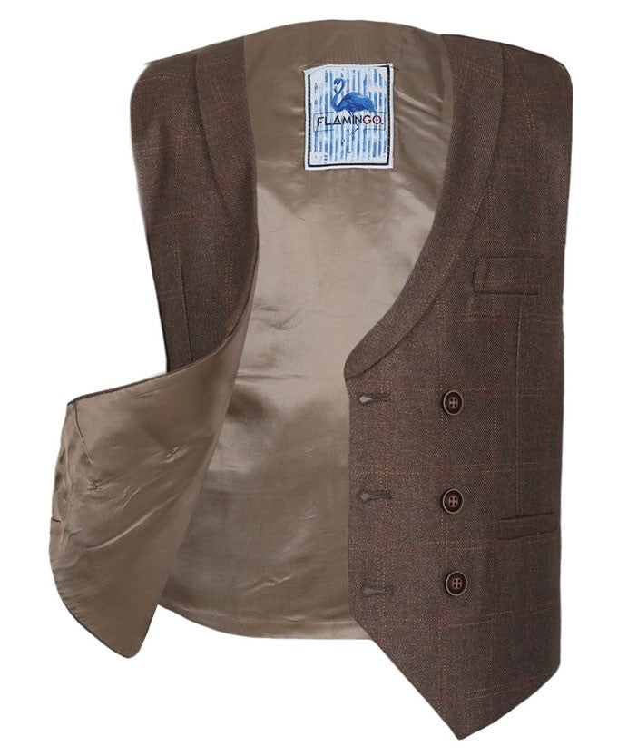 Ensemble Gilet en Tweed à Motif Check pour Hommes et Garçons - Marron - Brun