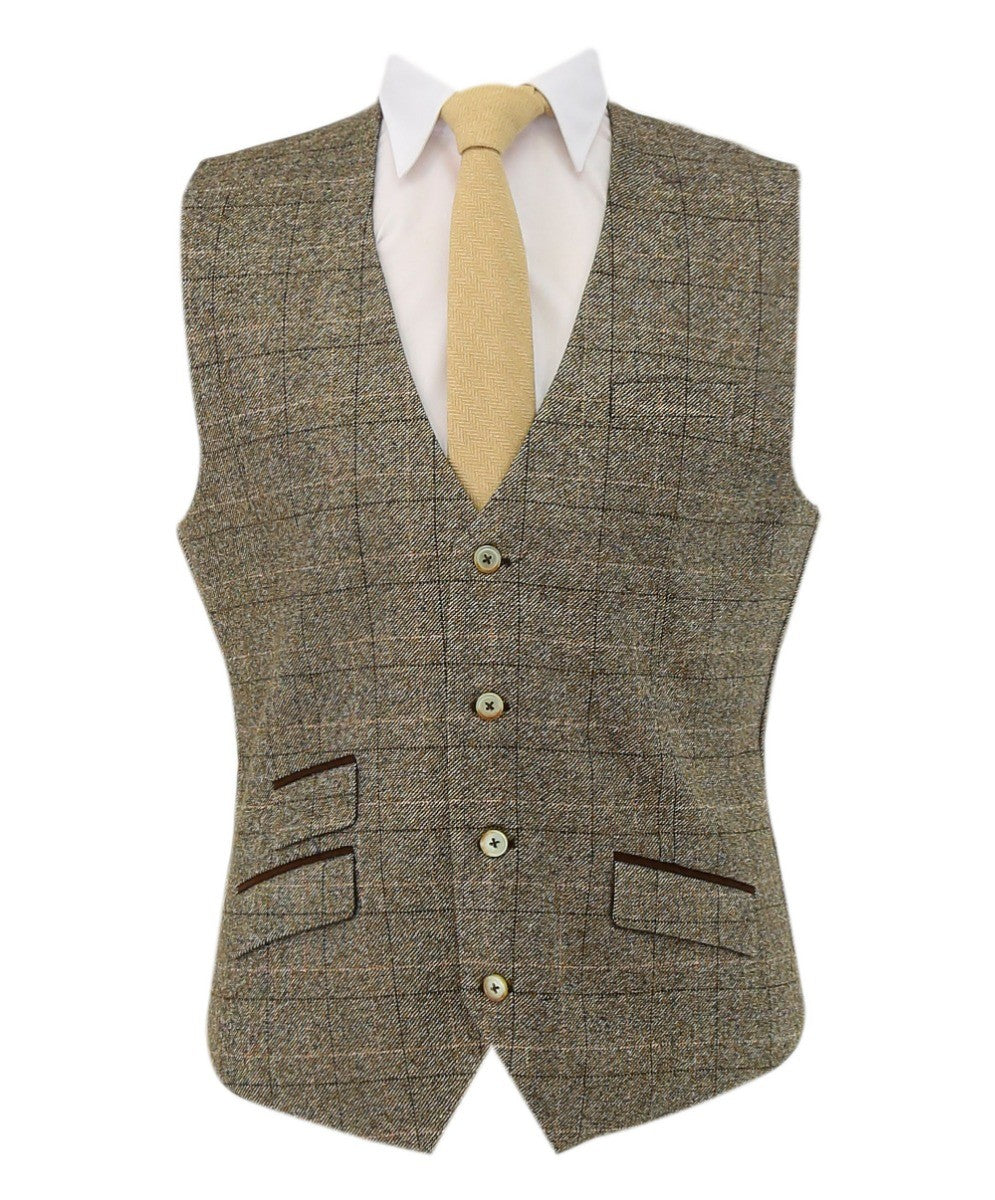 Herren Tweed Windowpane Karo Anzug - LIAM Beige - Beige