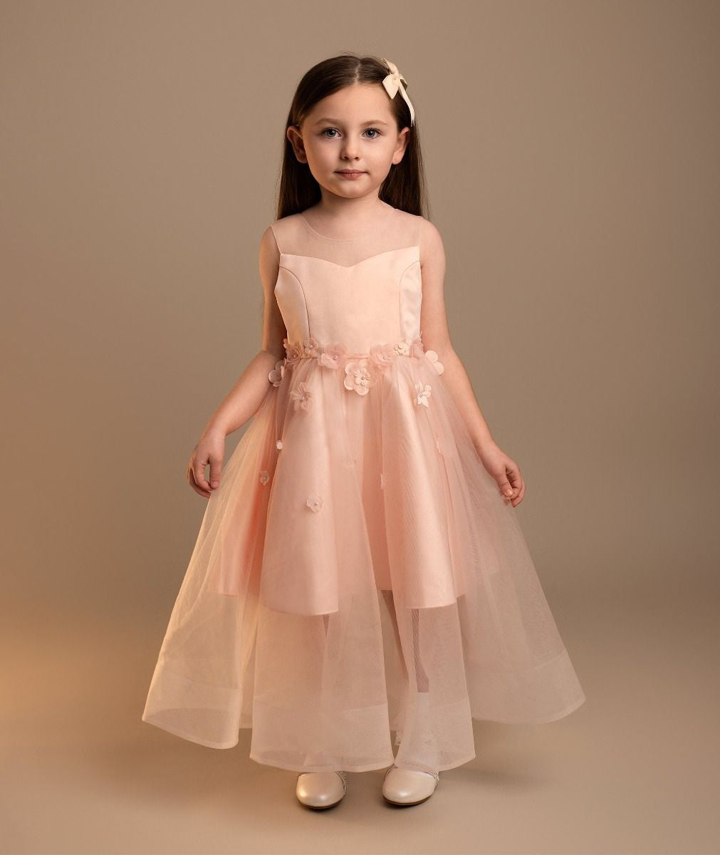 Mädchen Tüll Sweetheart Neck Blumenmädchen Kleid - Laksha - Rosa