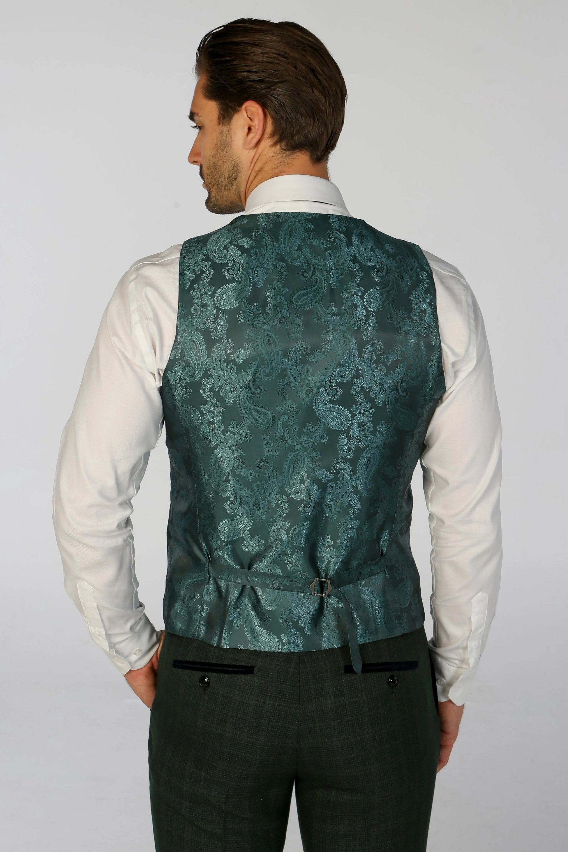 Costume à carreaux ajusté pour hommes - LEO - Vert