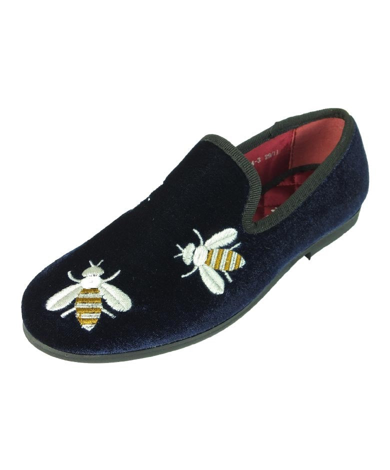 Mocassins en Velours Brodés d'Abeilles pour Garçons - Bleu Marine