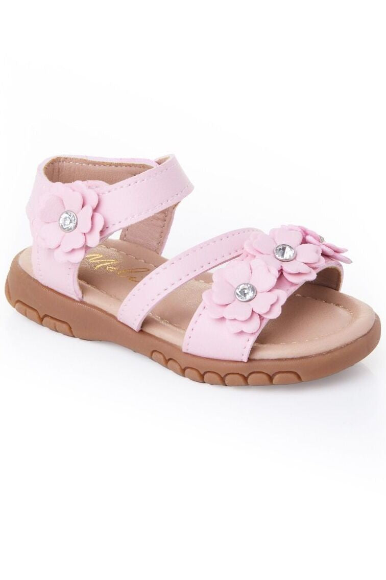 Chaussures à sandales fleuries pour petites filles avec strass - ARABELLA - Rose