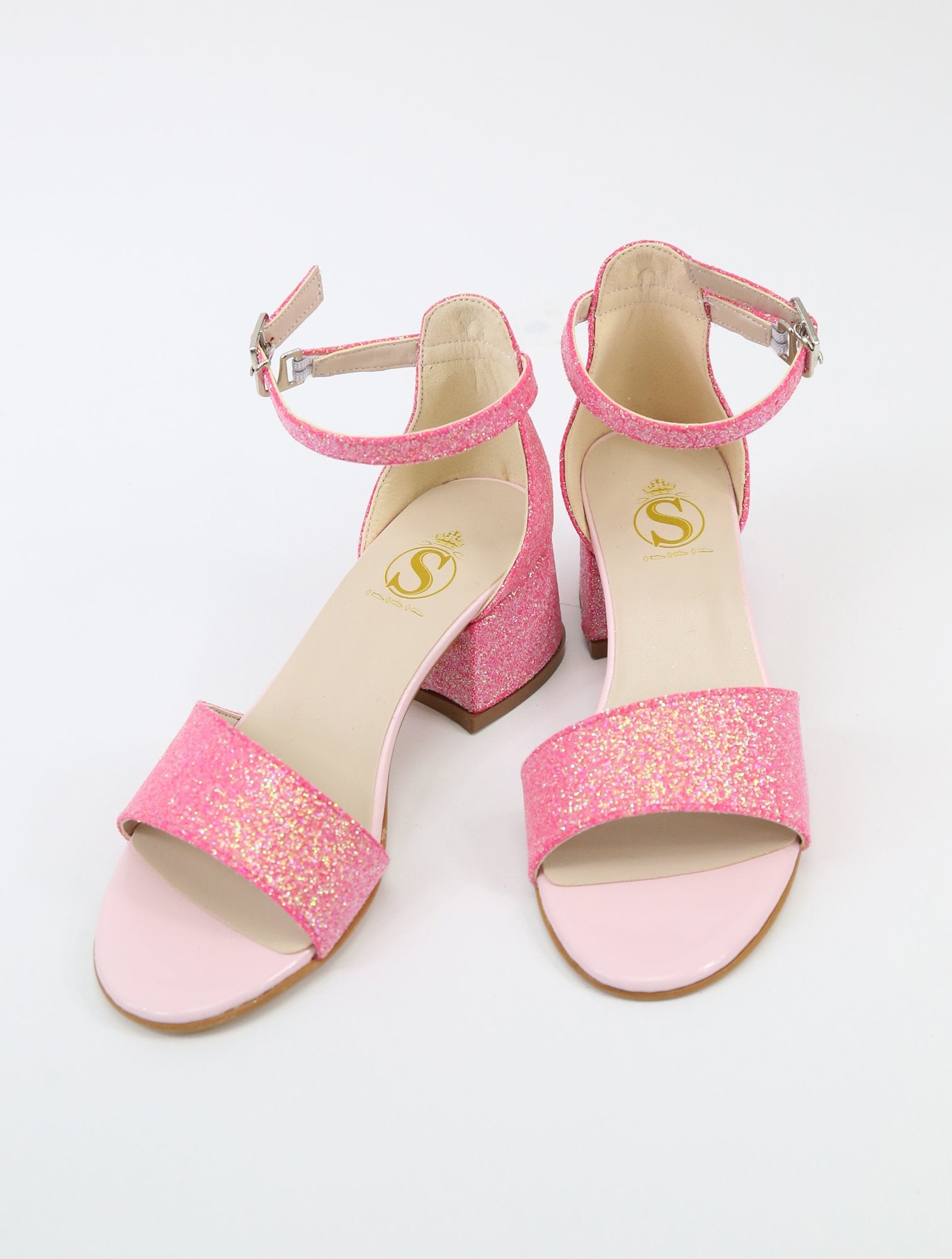 Sandales à Bloc Talon avec Bride à la Cheville pour Filles - SPARKLE - Rose Cerise