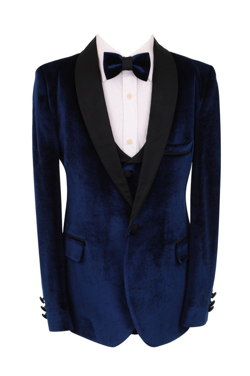 Jungen Samt Tuxedo 5-teiliger Dinneranzug - Navyblau und Schwarz