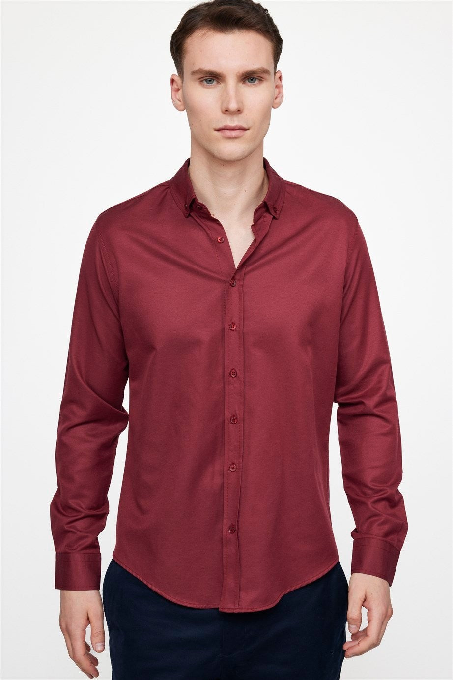 Chemise en coton ajustée à col boutonné - GABARDIN - Bourgogne