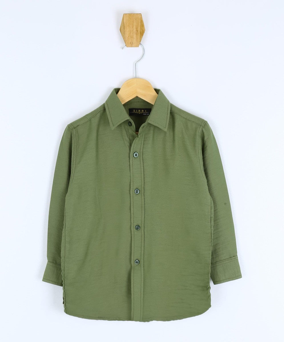 Chemise Classique en Coton et Lin pour Garçons - Vert Foncé