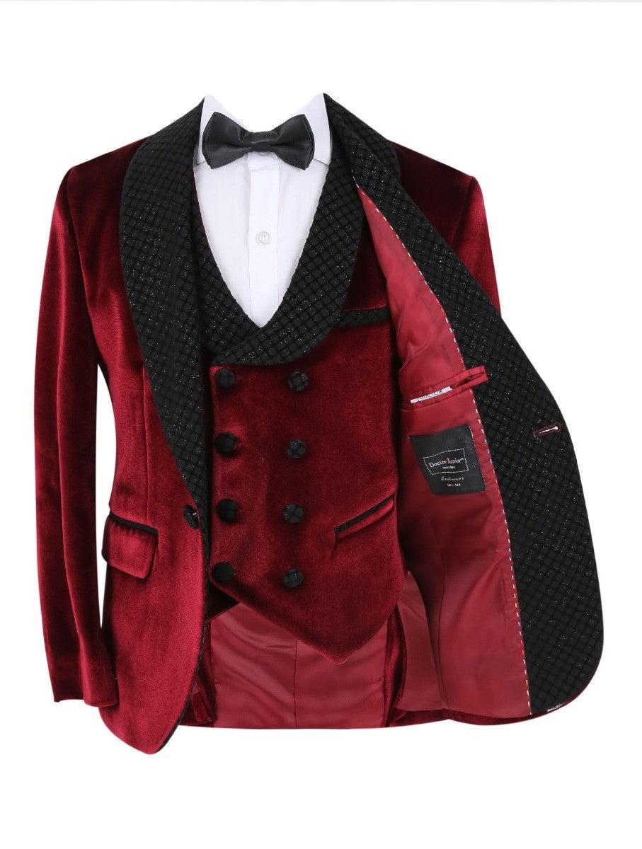 Jungen Samt Slim Fit Tuxedo Dinneranzug - Bordeaux