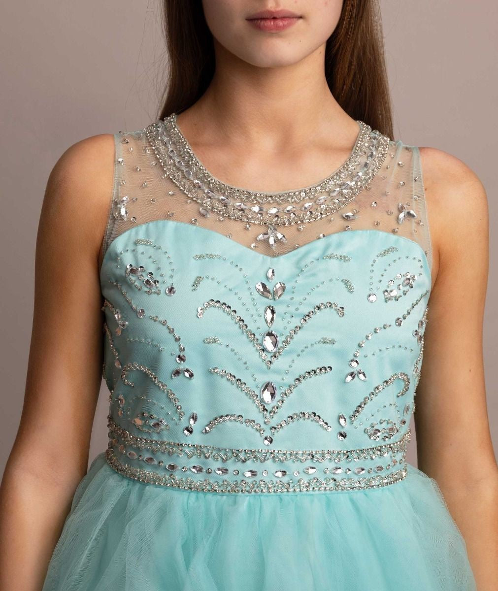 Robe en tulle avec embellissements en sequins pour filles - LOLA - Bleu Aqua