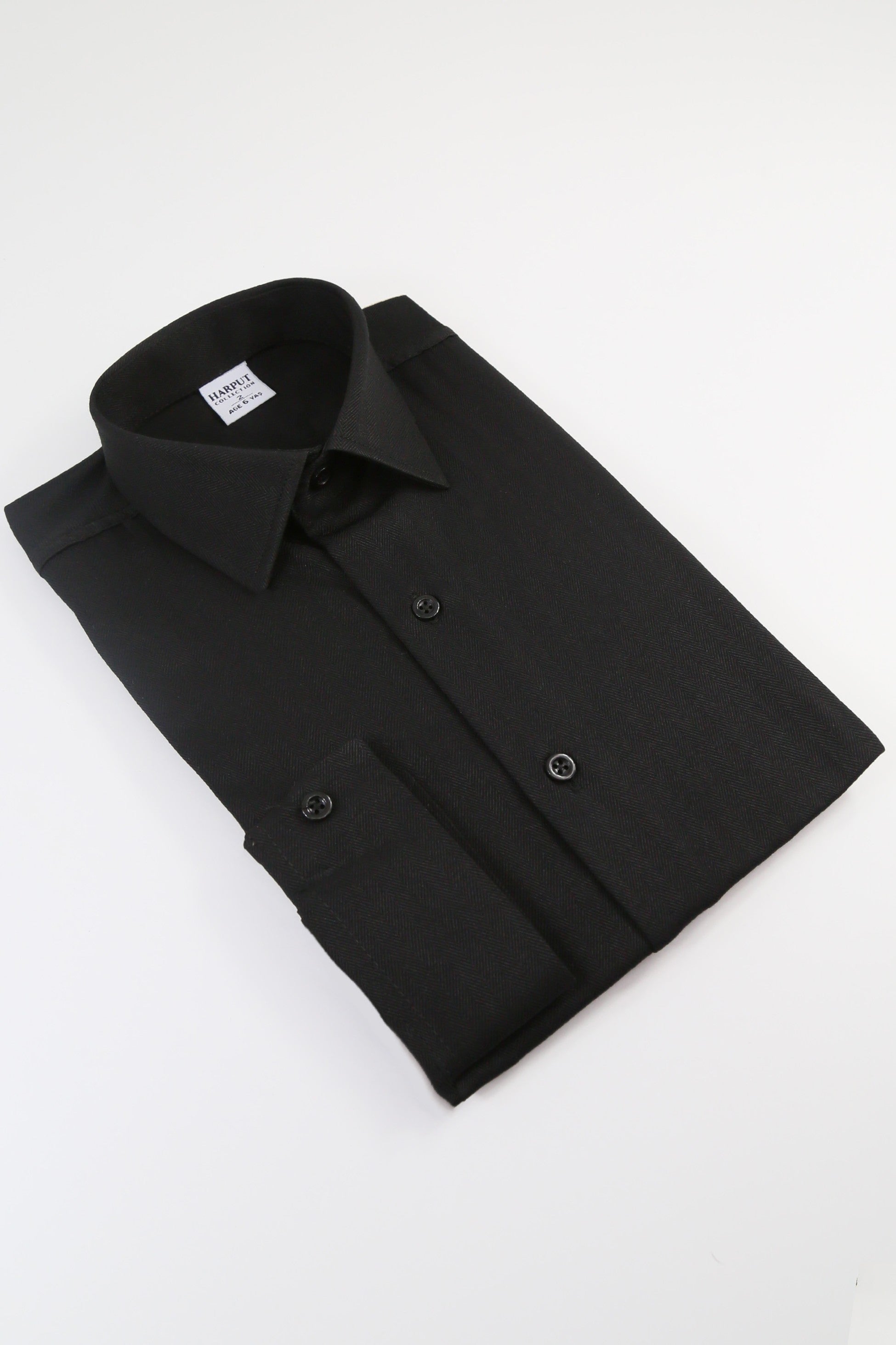 Chemise habillée classique à herringbone noir pour garçons - HARPUT - Noir