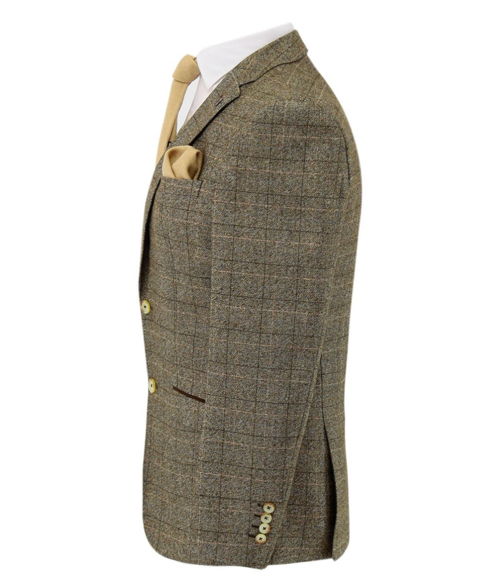 Herren Tweed Windowpane Karo Anzugjacke - LIAM Beige - Beige