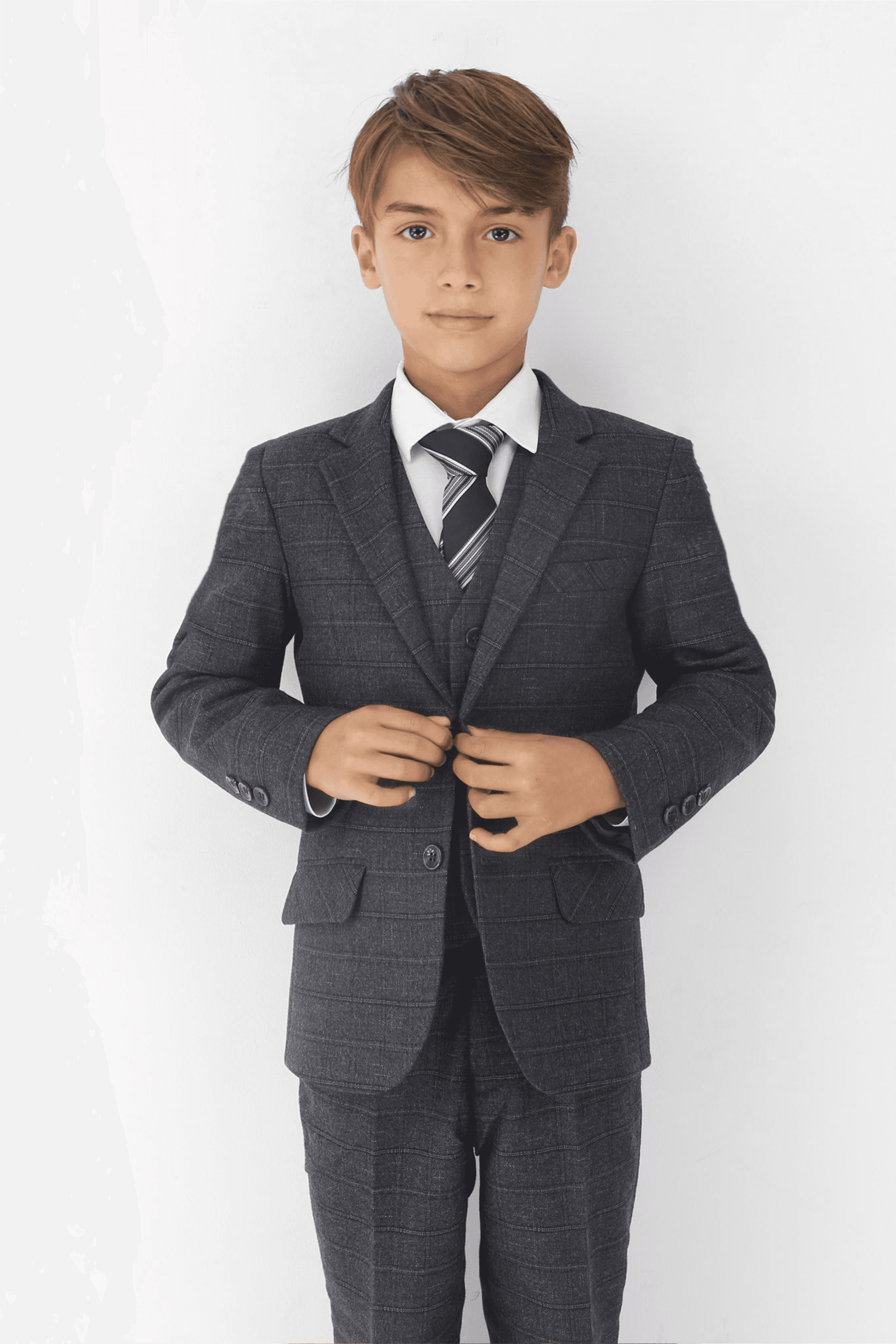 Jungen Tweed-ähnlicher Karo Maßgeschneiderter Formalanzug-Set - Anthrazitgrau