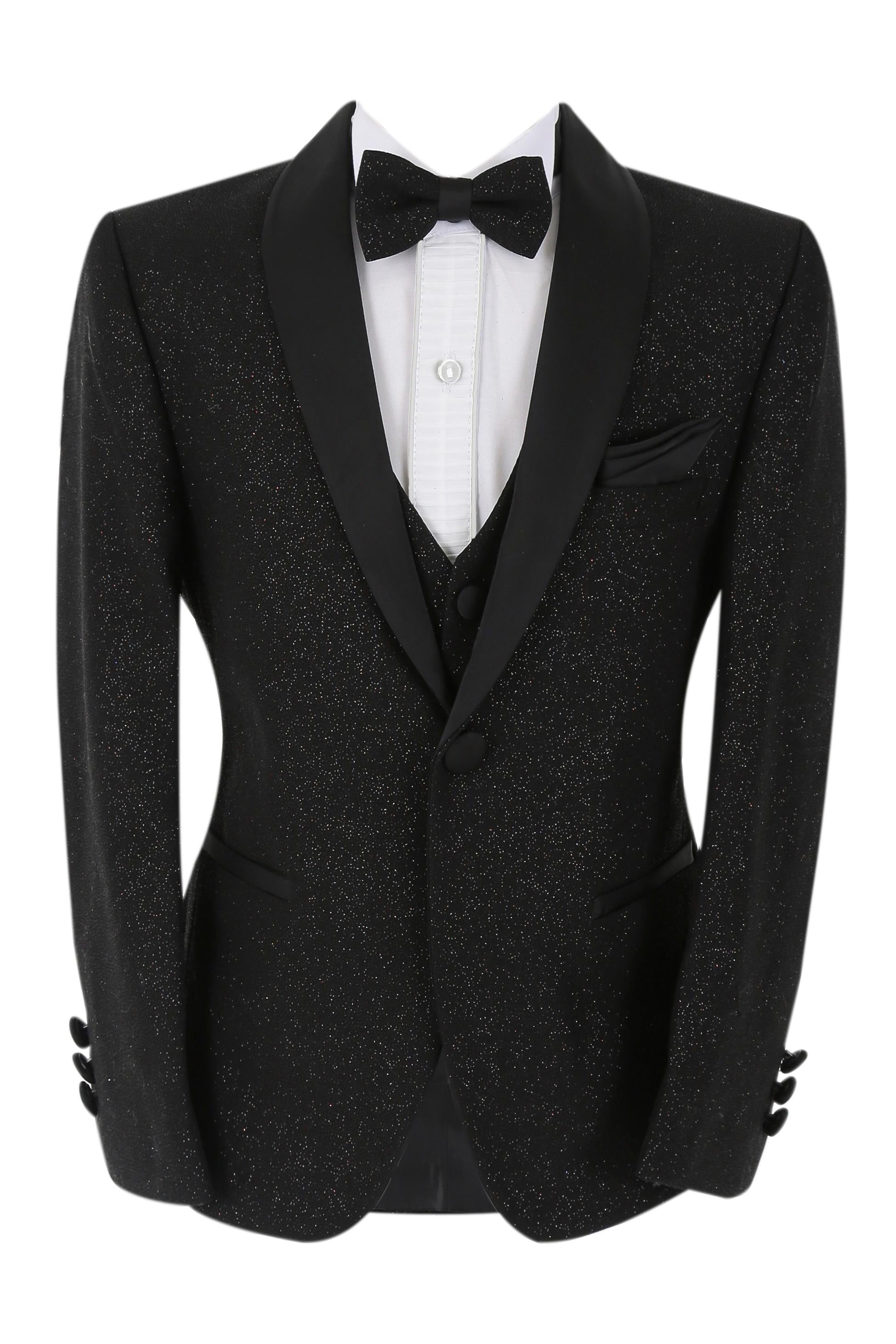 Jungen Glitzer Tuxedo Dinner 6-teiliger Anzug - Schwarz