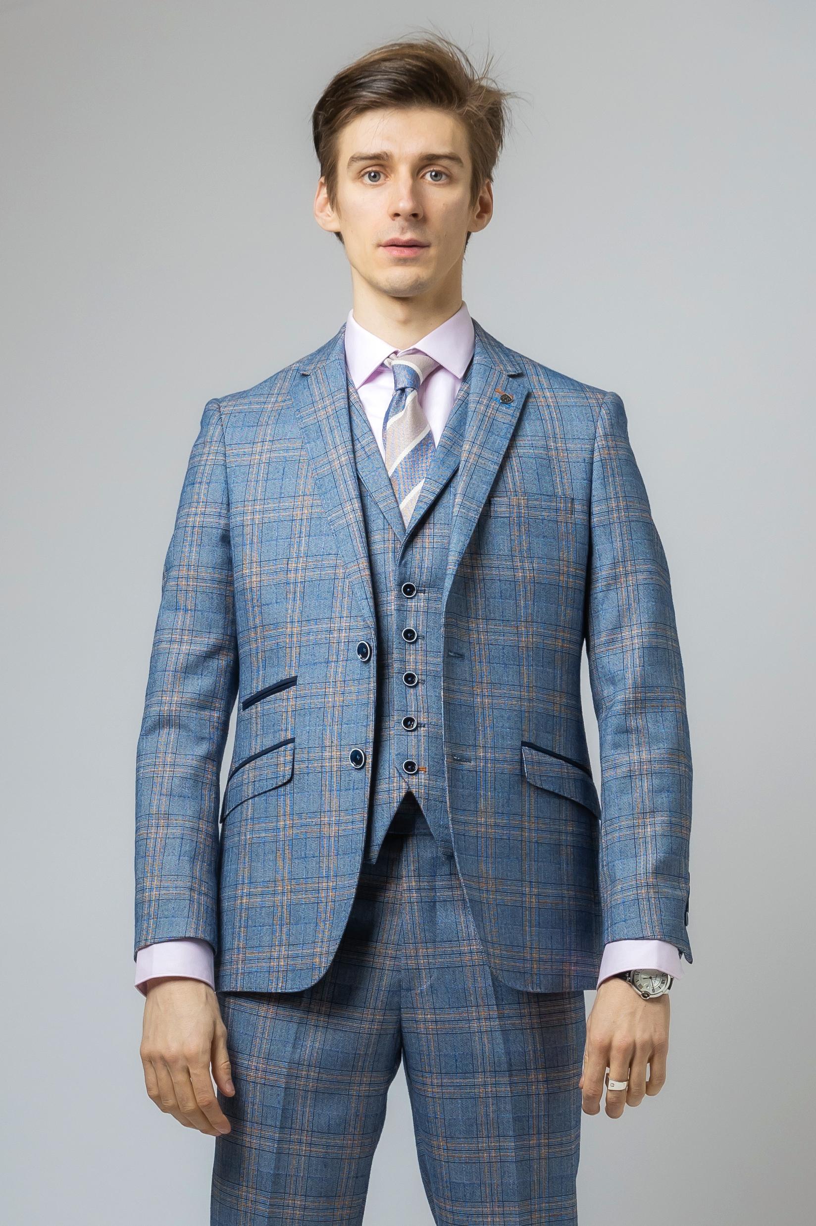 Herren Windowpane Karo Anzugjacke - LEVI Blue - Blau