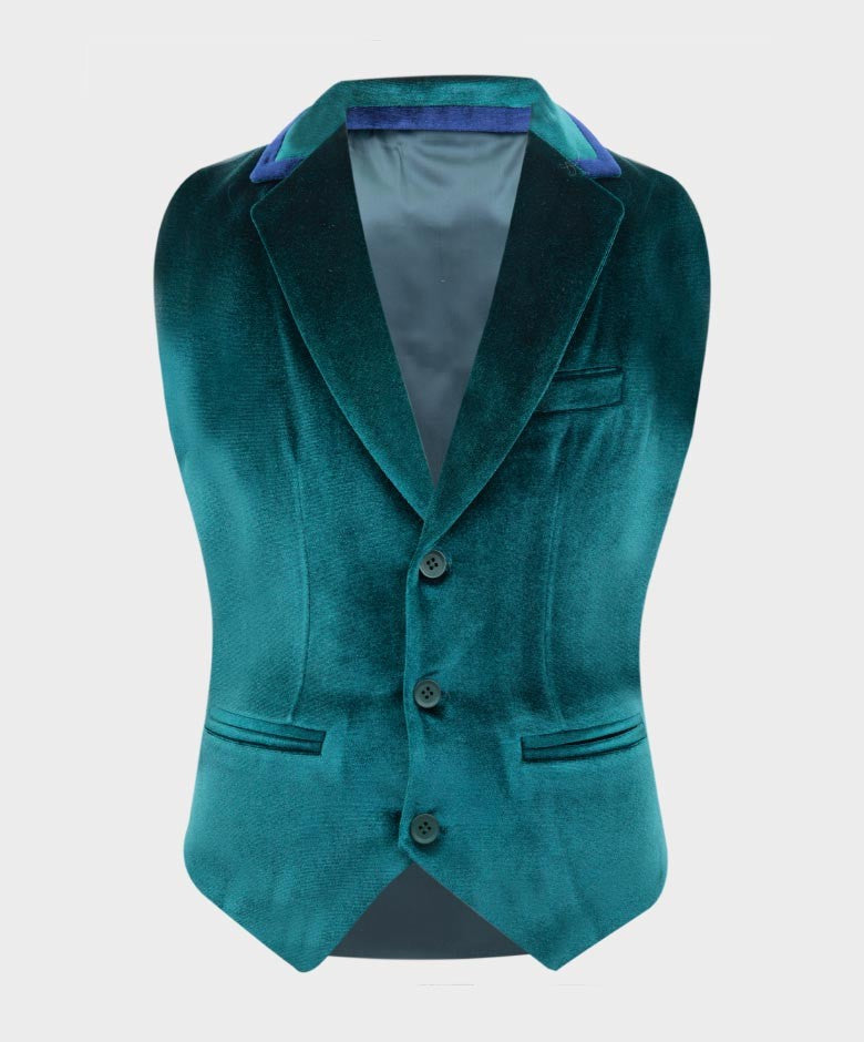 Costume en Velours Tailored Fit avec Patte de Coude pour Garçons - Vert