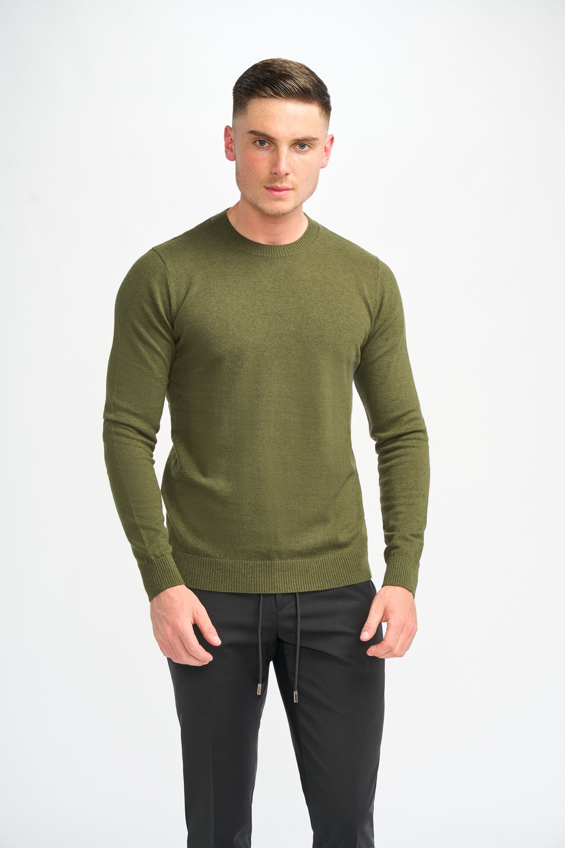 Herren Woll-Mischung Strickpullover Jumper - Connall - Olivgrün