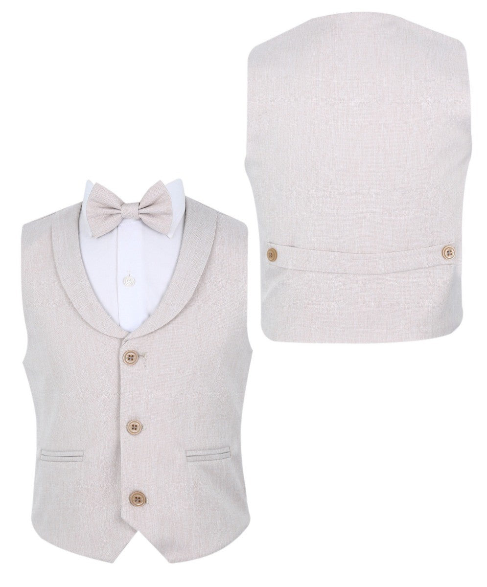Baby & Boys 4-Piece Cotton-Linen Waistcoat Shorts Suit Set - Light Beige