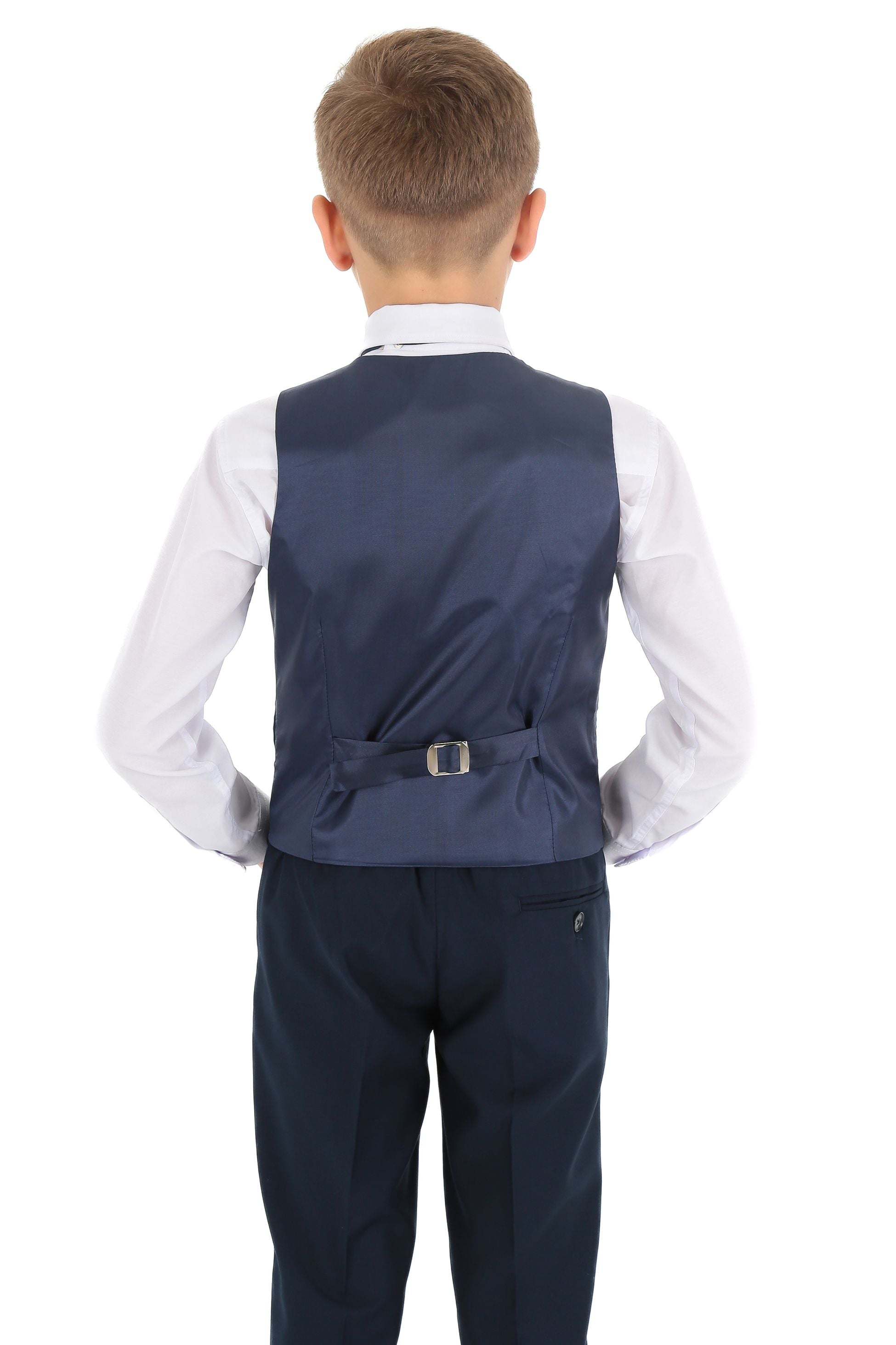 Costume Tuxedo avec Gilet en Velours Côtelé et Revers Shawl pour Garçons - Bleu Marine