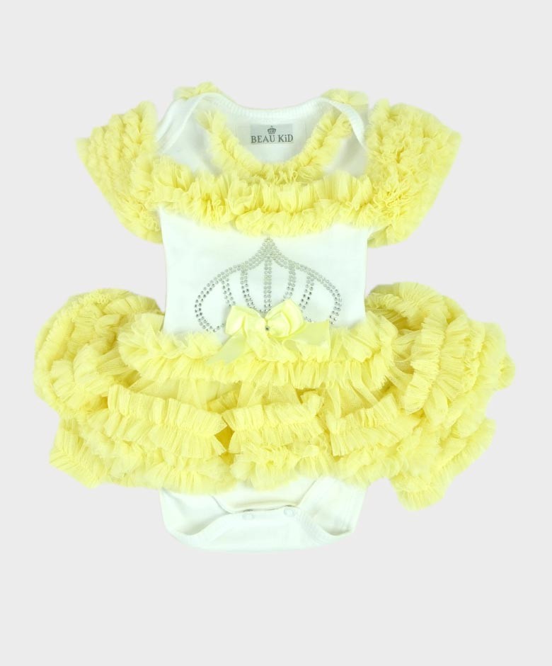 Bodysuit Tutu en Tulle et Coton pour Fillettes - Jaune Citron