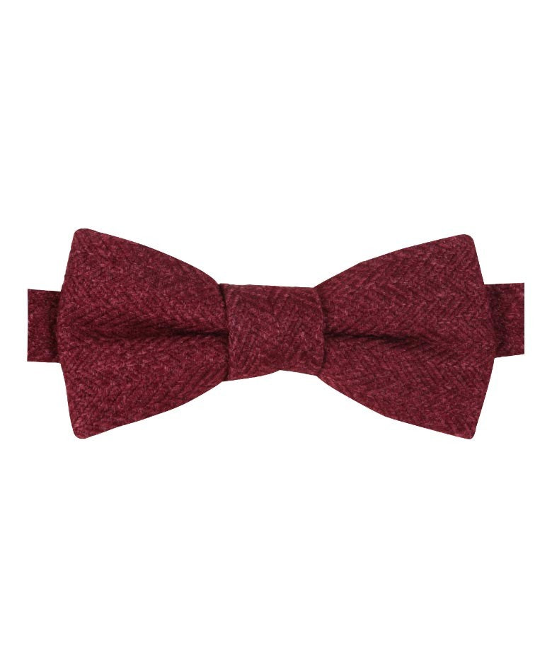 Boys & Men's Herringbone Tweed Bow Tie and Pocket Square - Burgundy