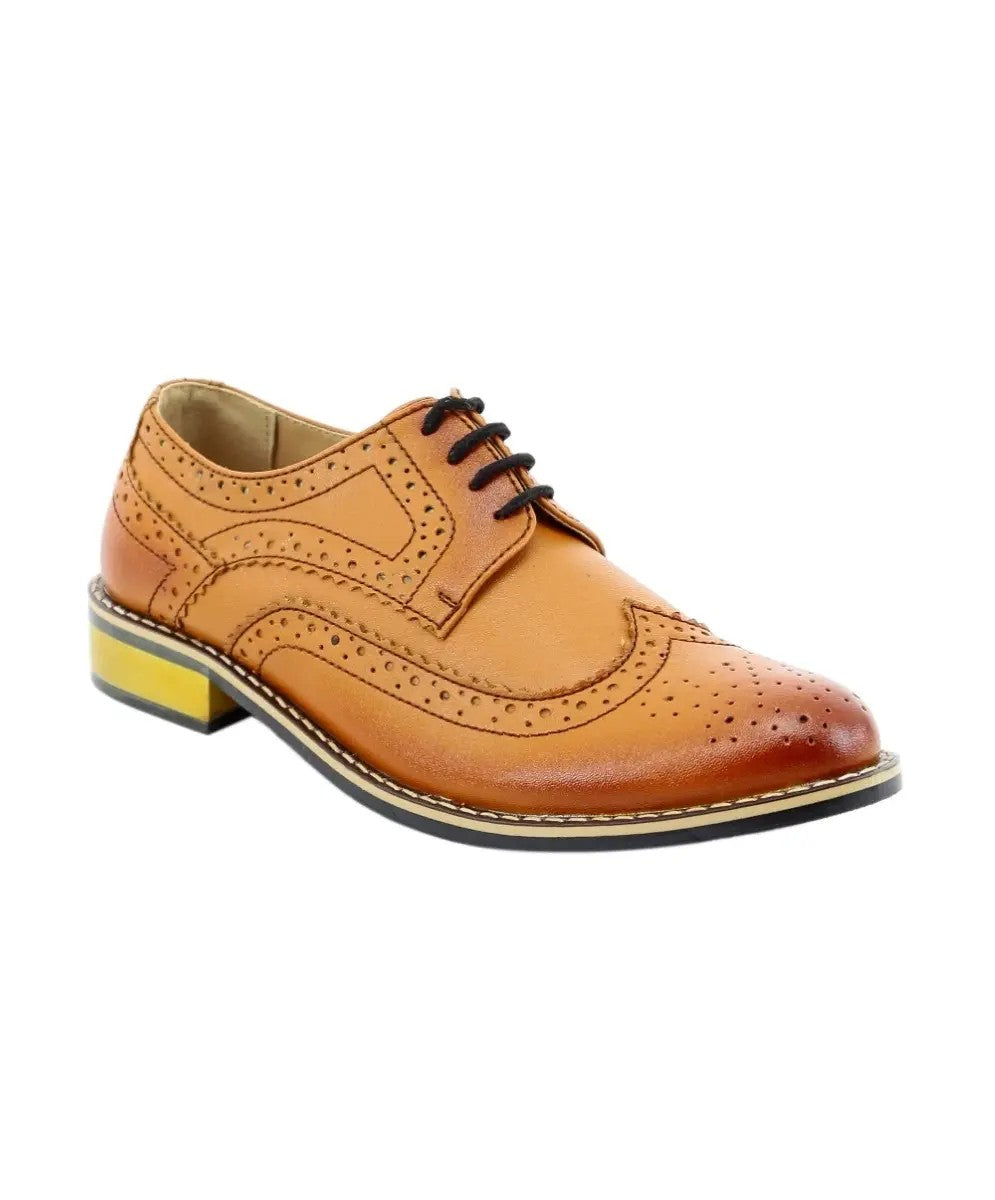 Jungen Schnür-Leder Brogue Schuhe - Tan Braun