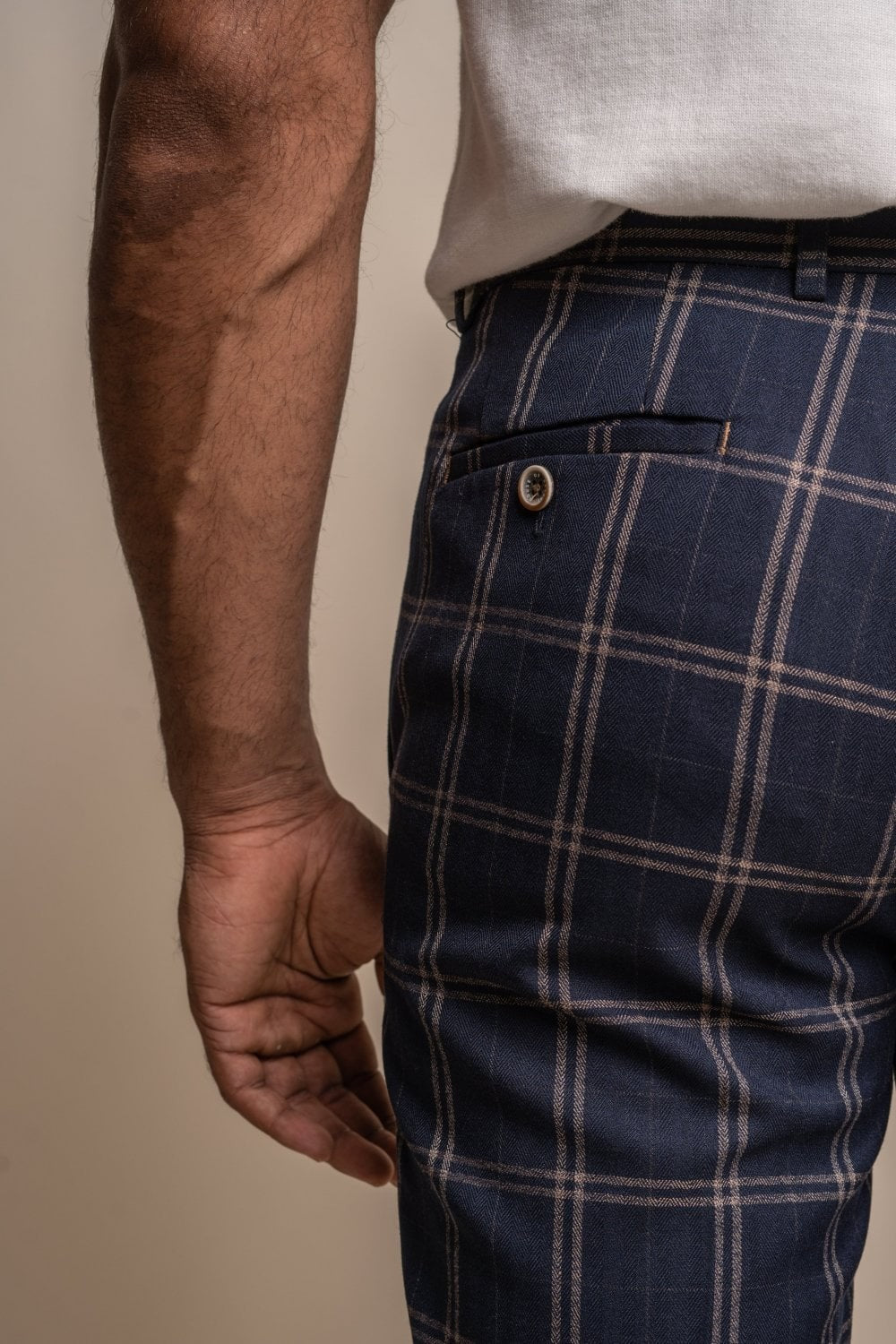 Pantalon à carreaux rétro bleu marine pour hommes - HARDY - Bleu Marine