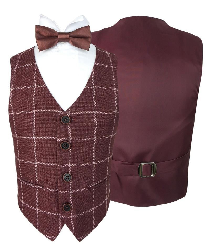 Costume à Carreaux Windowpane Tailored Fit pour Garçons - Marron