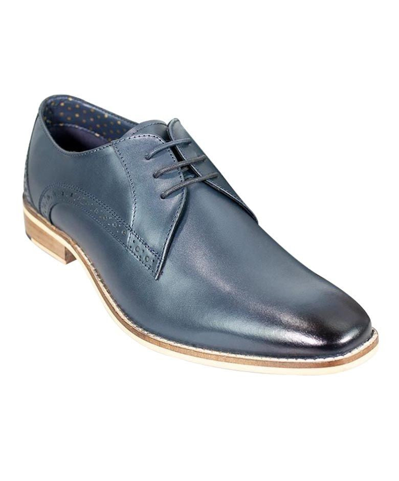 Chaussures Derby en cuir pour hommes - JOHN - Bleu Marine