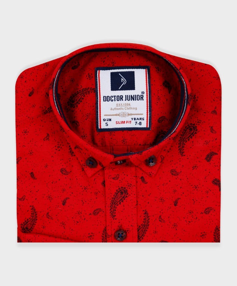 Chemise Décontractée à Motifs Paisley Slim Fit pour Garçons - Rouge