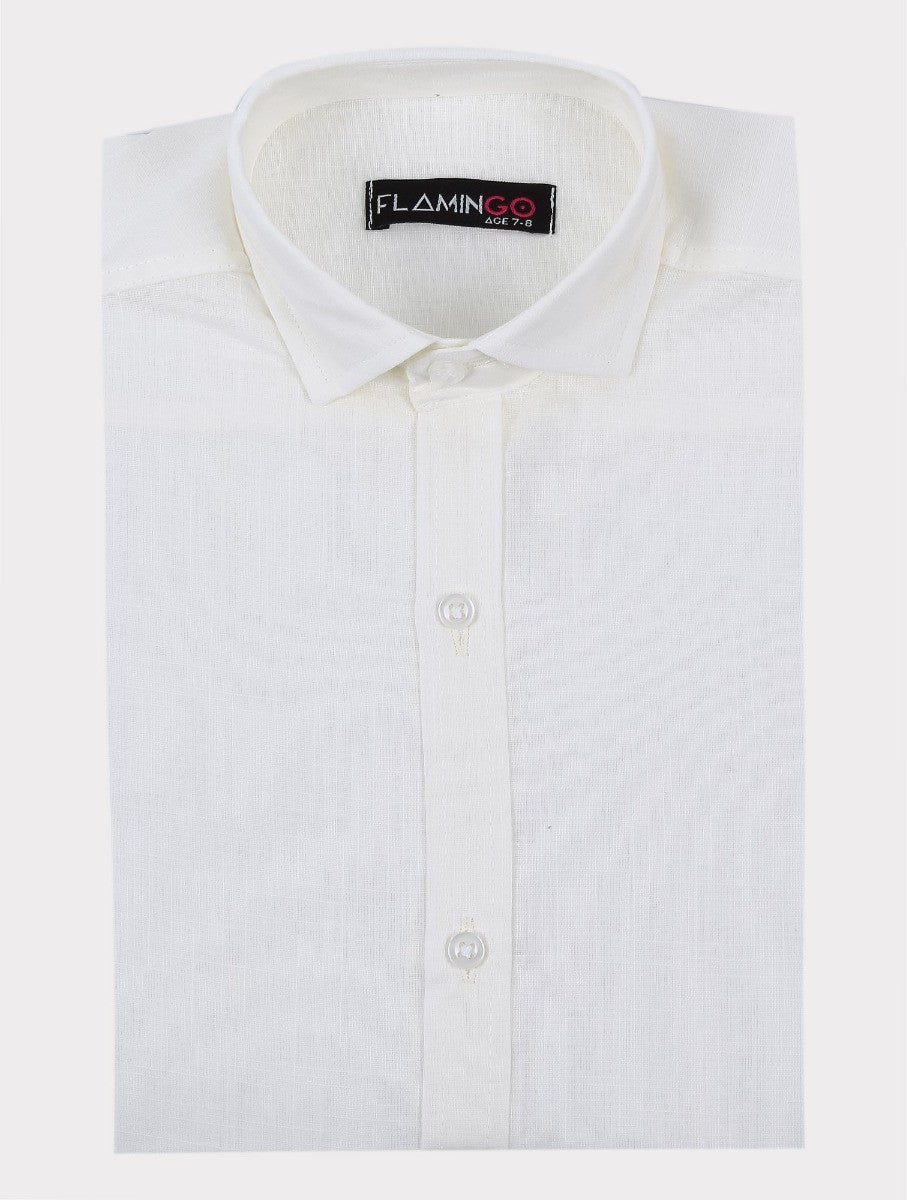 Chemise en Lin à Manches Relevées pour Garçons - Crème