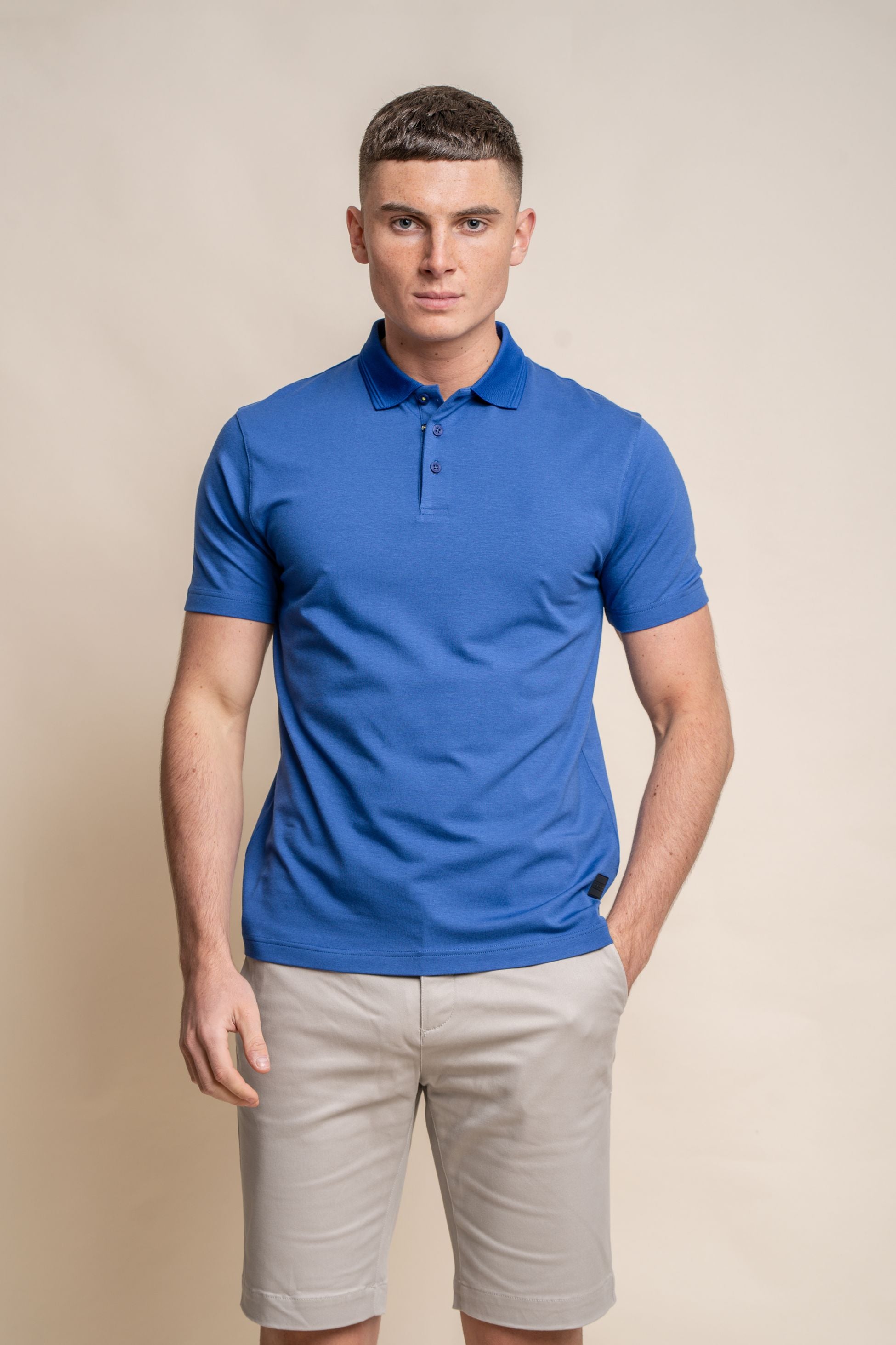 T-shirt polo en coton à manches courtes ajusté pour hommes - Kelsey - Bleu Électrique