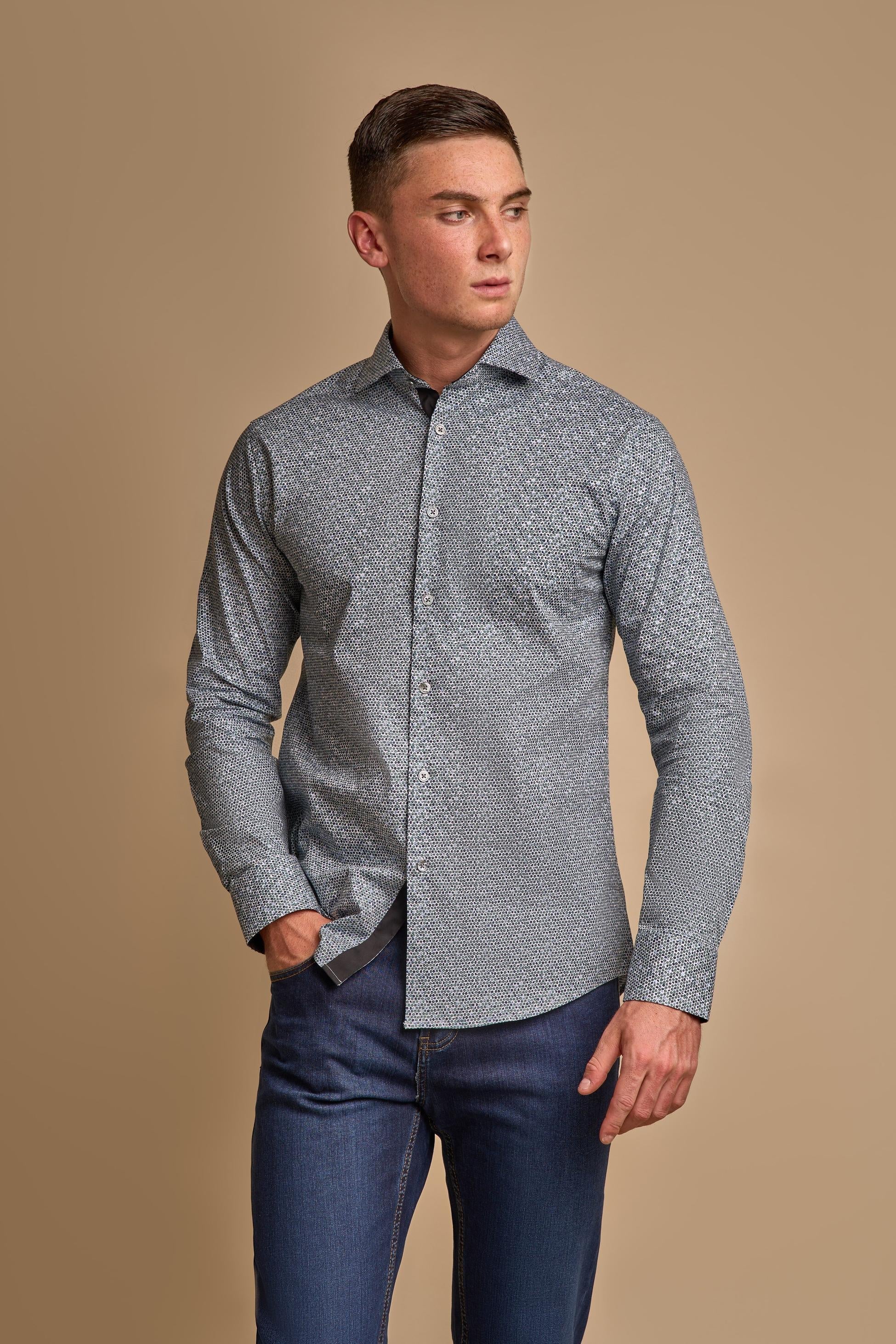 Men's Slim Fit Patterned Cotton Shirt - AIDEN