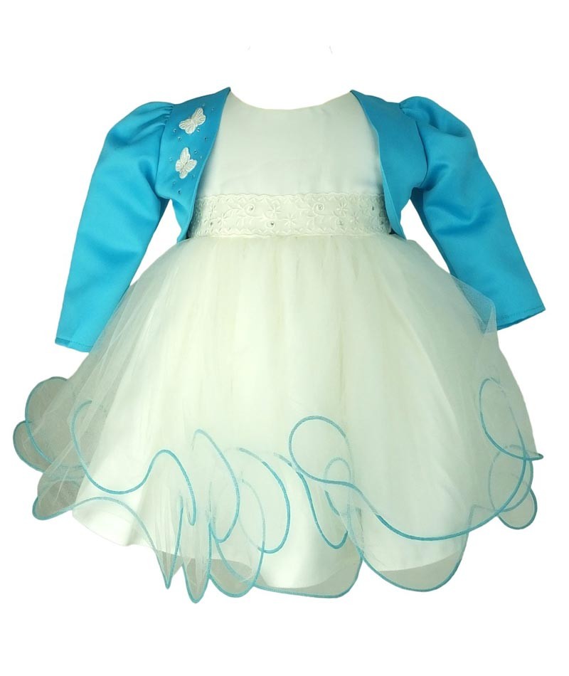 Robe de Baptême Mariée avec Boléro Papillon pour Filles - Ivoire - Bleu