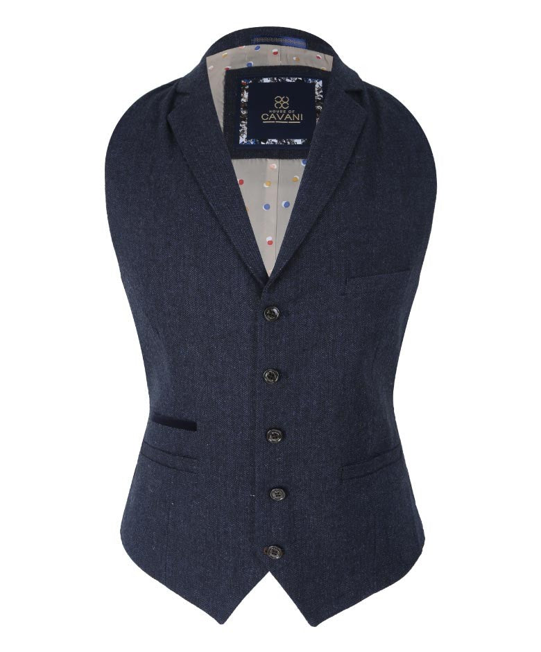 Gilet en tweed à chevrons ajusté pour hommes - MARTEZ - Bleu Marine