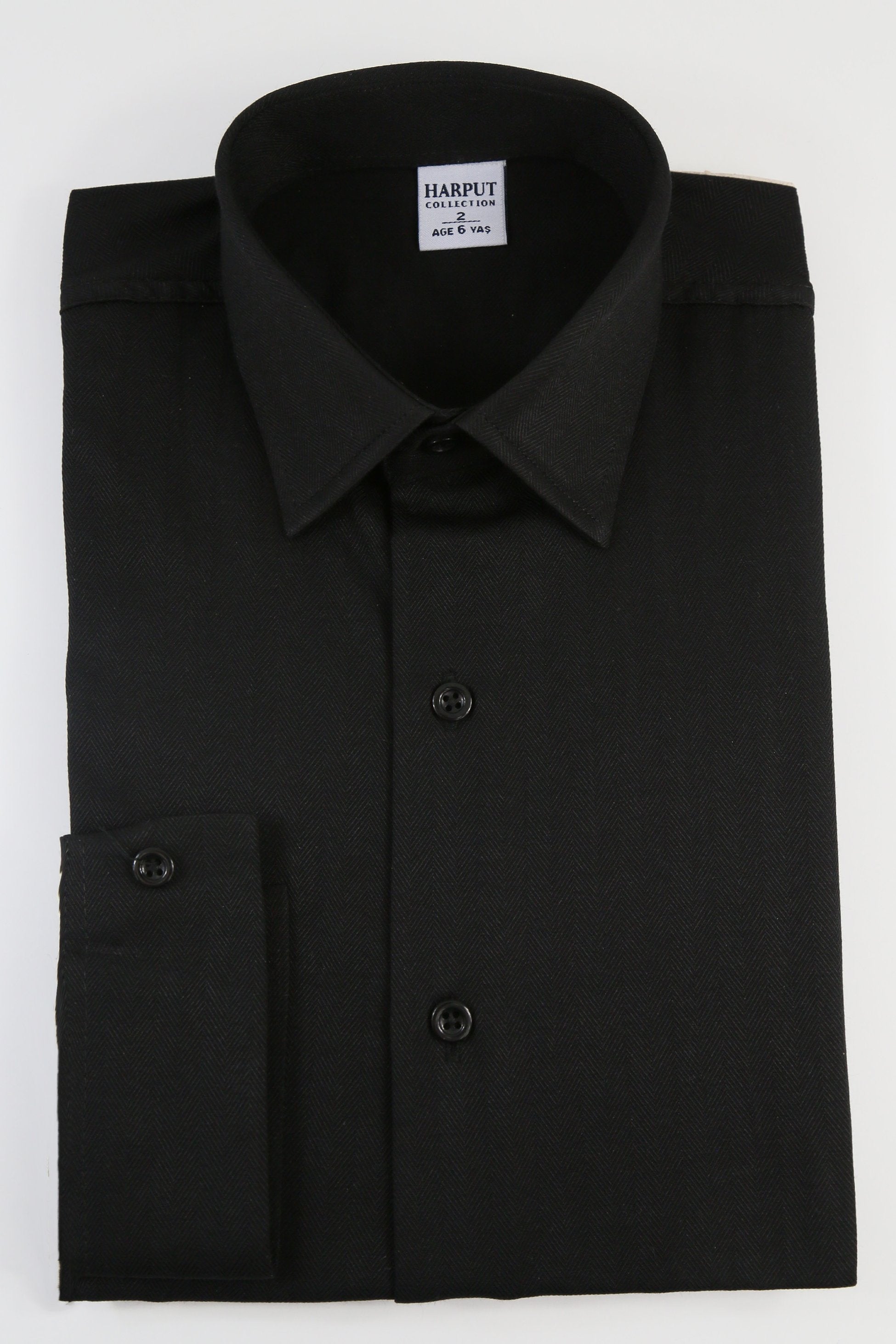 Boys’ Cotton Herringbone Formal Shirt with Classic Collar - HARPUT - Black