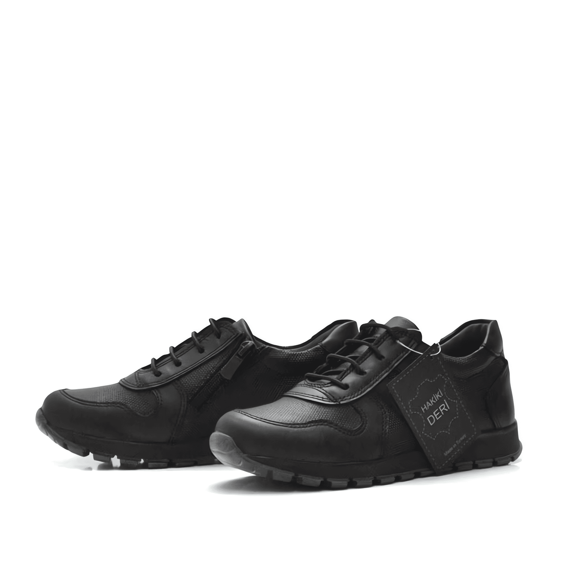 Chaussures d'écolier en cuir noir à lacets pour garçons - 3700 - Noir