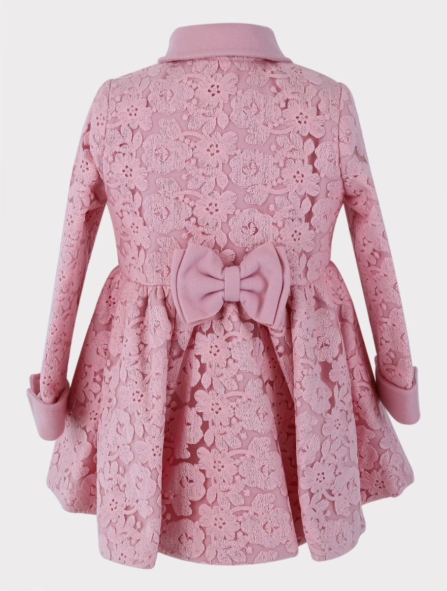 Ensemble Manteau Brodé Fleuri en Dentelle 2 Pièces pour Filles - Rose