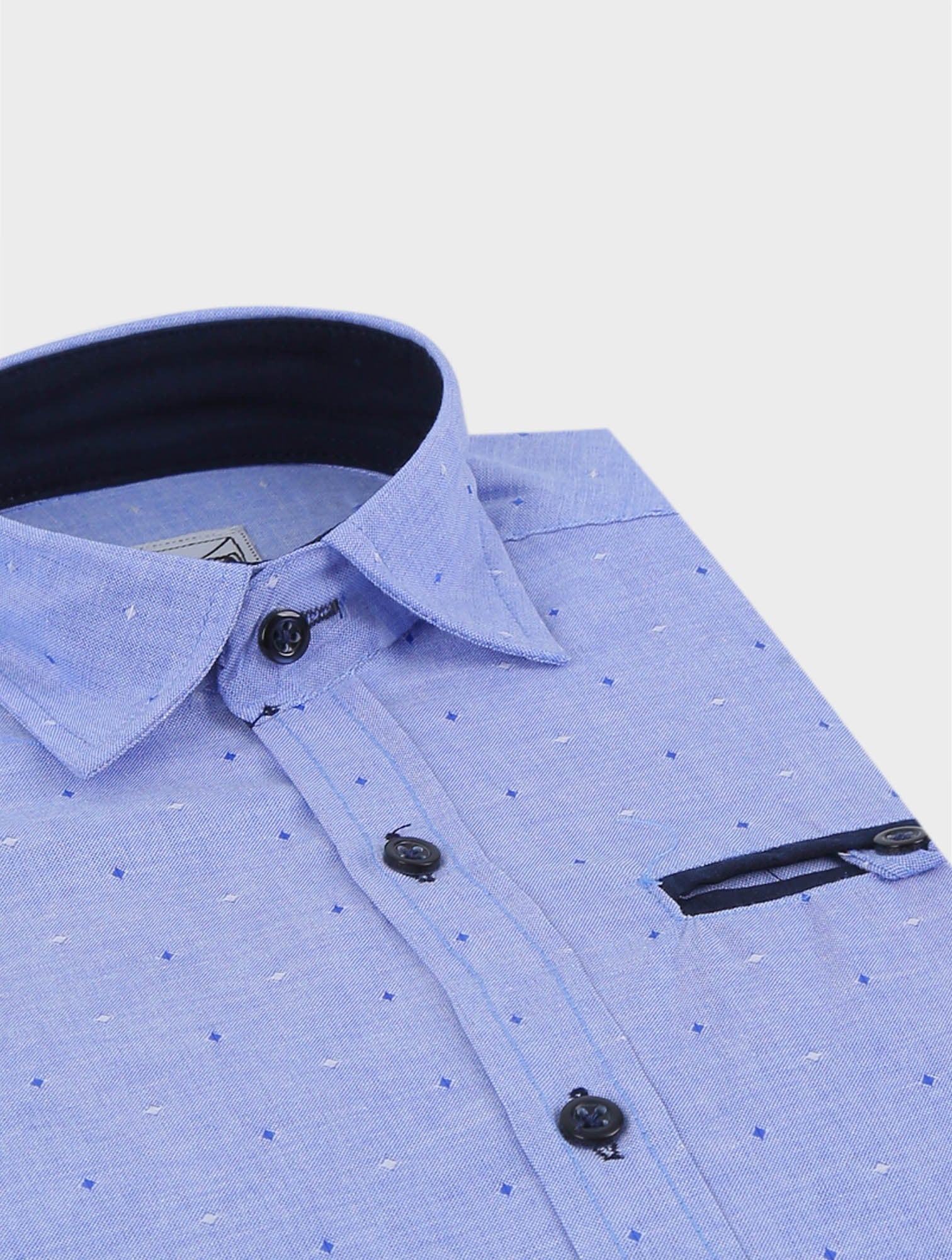 Chemise Oxford à Motifs Pointillés Slim Fit pour Garçons - Bleu Moyen