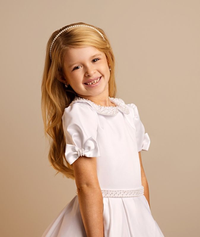 Robe de communion blanche à manches bouffantes avec col Peter Pan pour filles - LOTTIE - Blanc