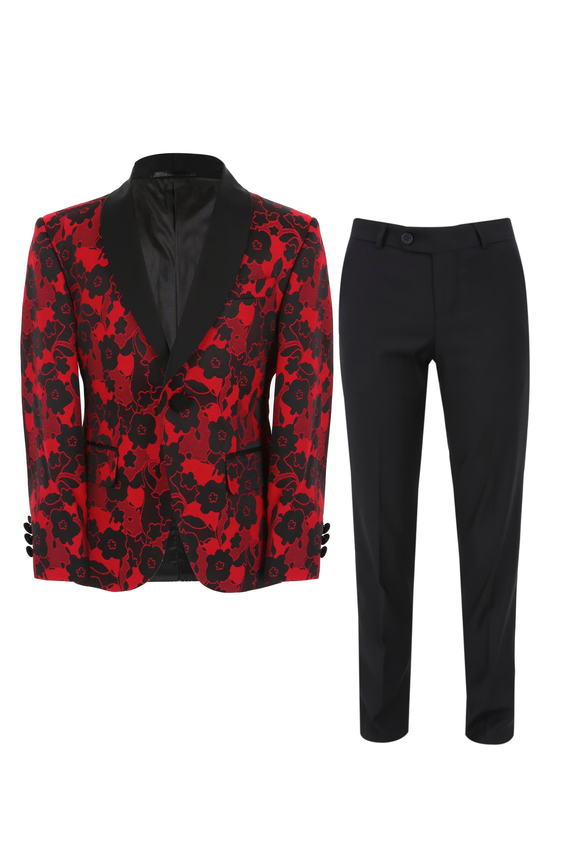 Jungen Blumenbedrucktes Tuxedo Anzug - Schwarz - Rot