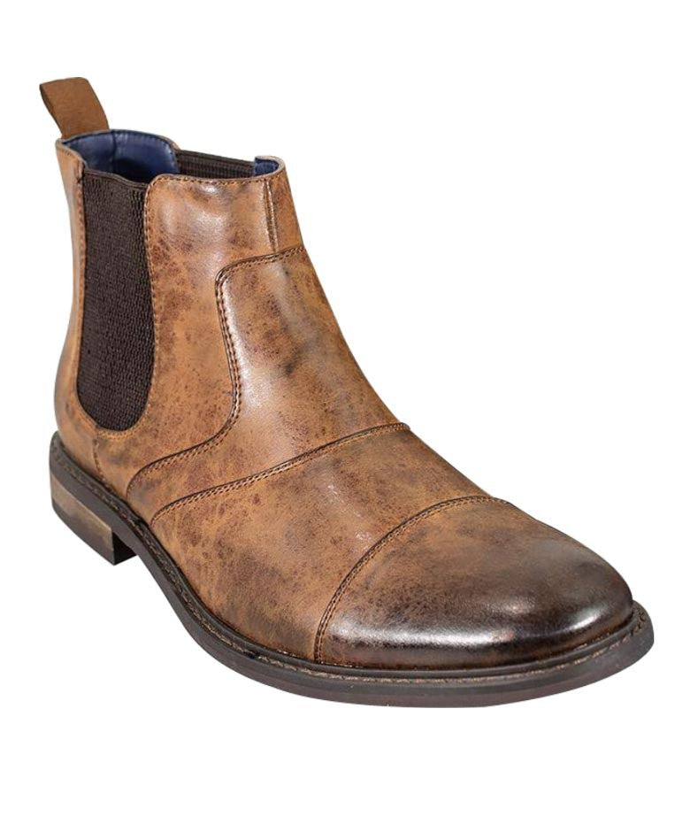 Bottes Chelsea en cuir à enfiler couture italienne pour hommes - Marron Tan