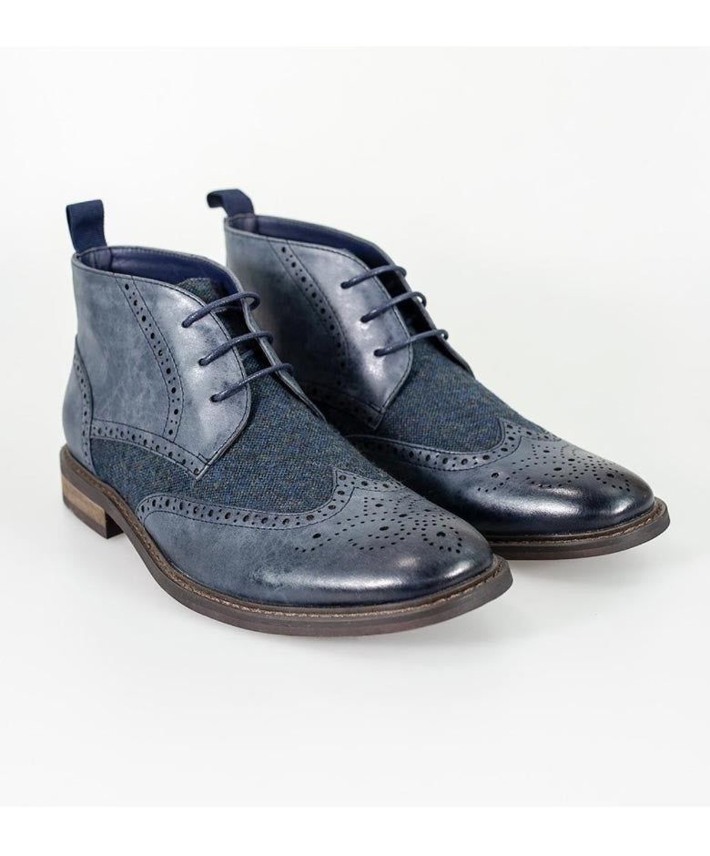 Herren Tweed Brogue Knöchelstiefel - CURTIS - Marineblau