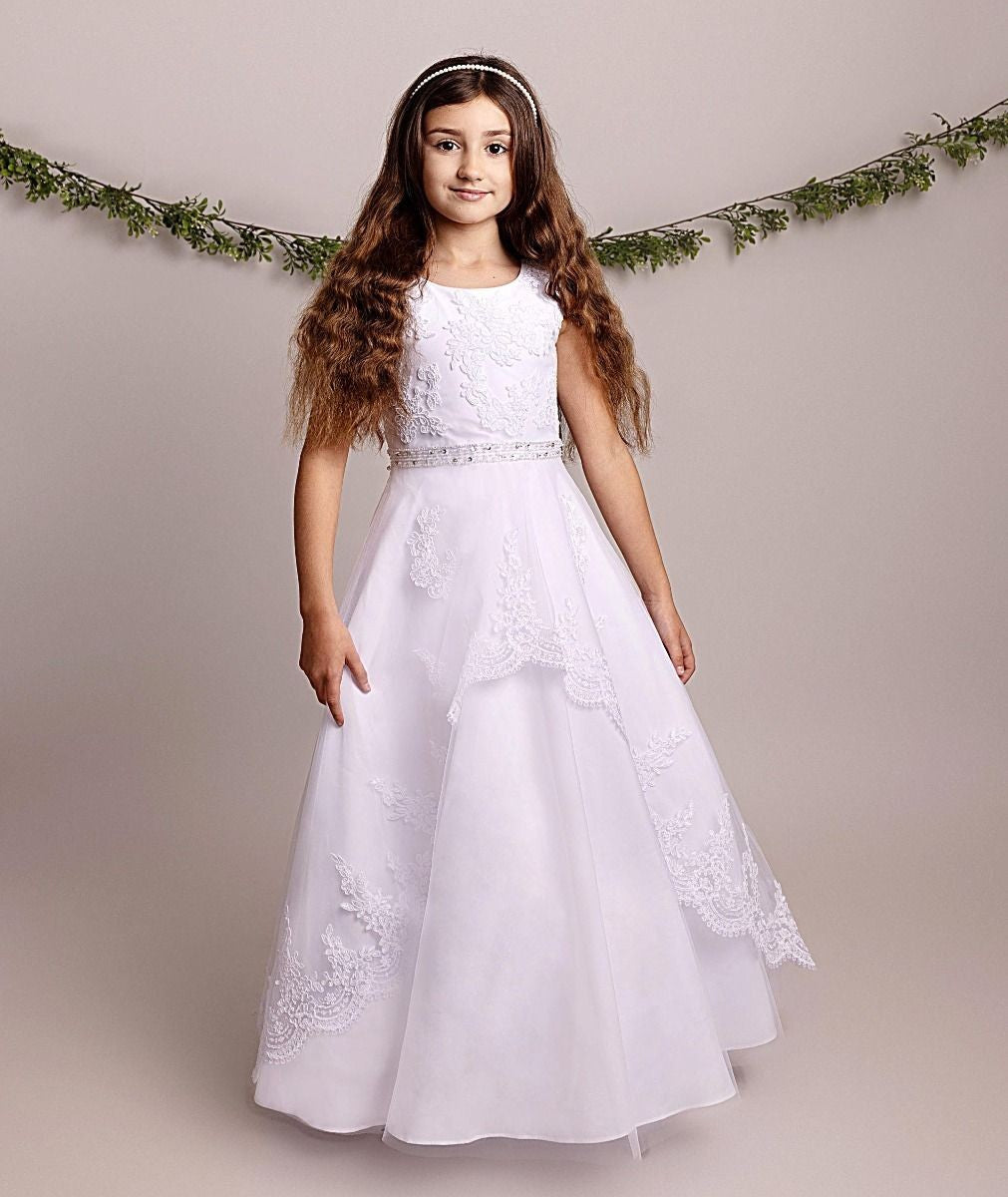 Robe en dentelle et sequins blanche pour filles - FALLON - Blanc