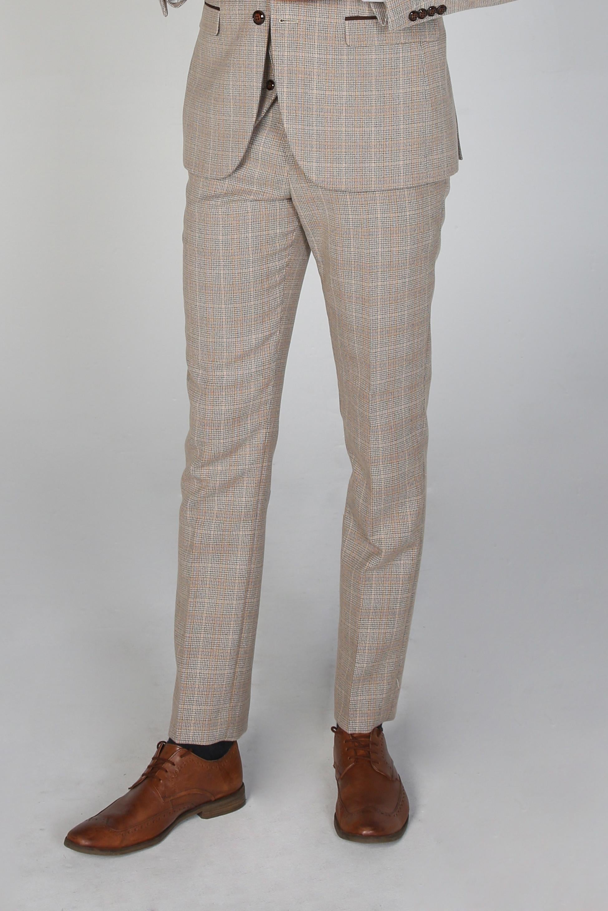 Pantalon en Tweed à Motif Pied-de-Poule pour Homme - HOLLAND - Beige