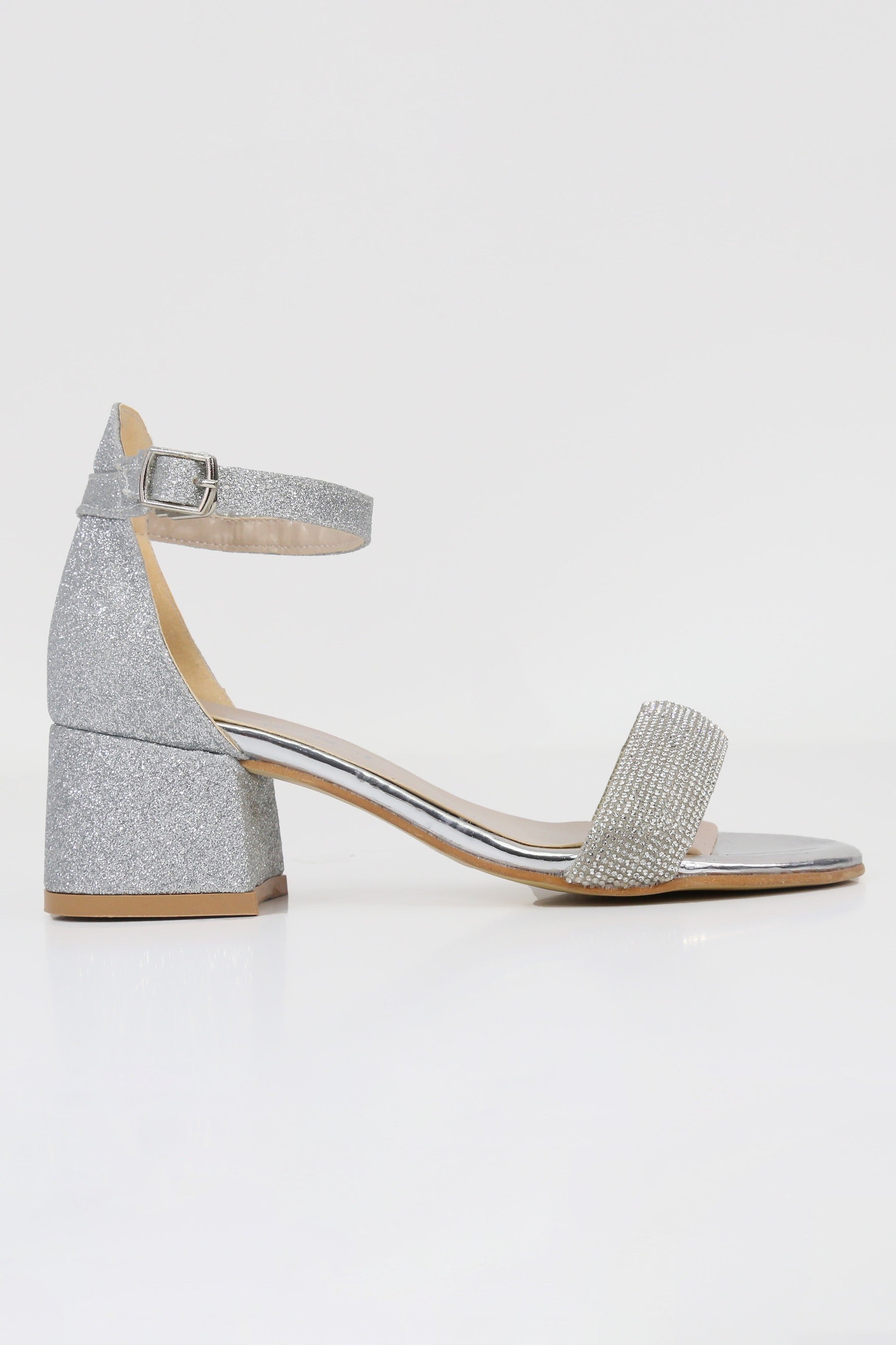 Mädchen Strass Blockabsatz Sandalen - LARA - Silber