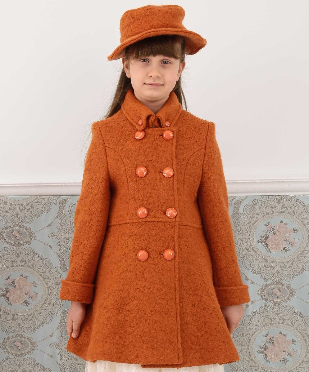 Ensemble Manteau Double Bouton en Laine pour Filles - ELIZABETH - Orange Brique